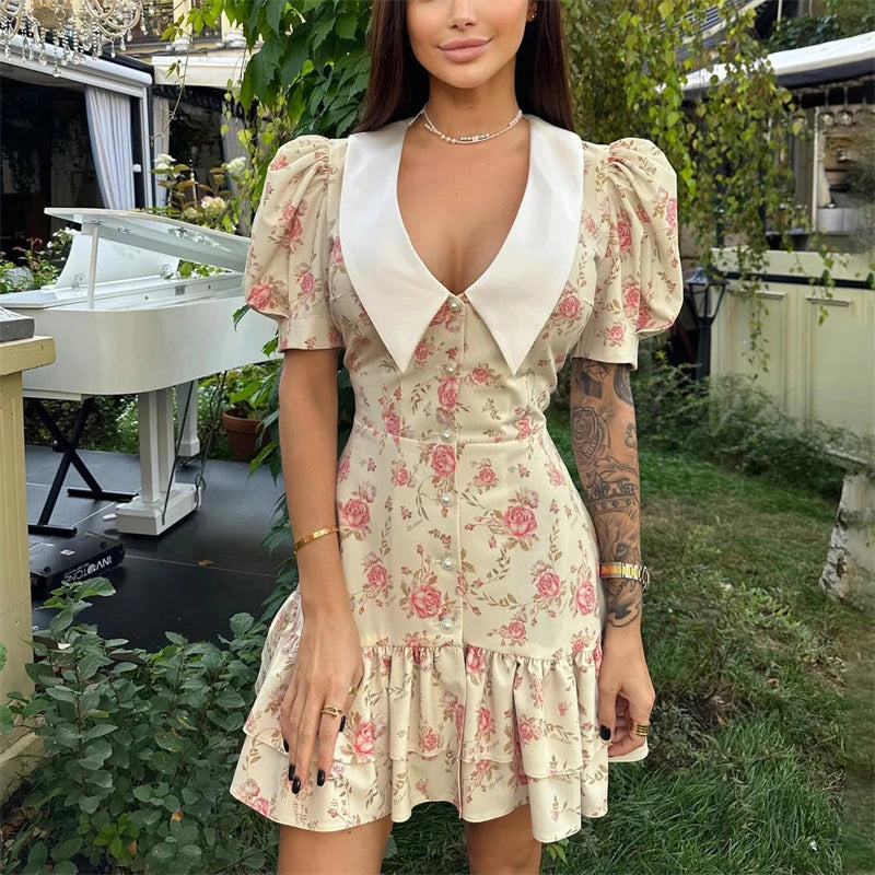 Tornova Puff Sleeve Ruffled Mini Dress