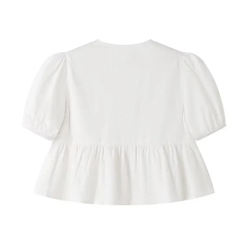 TRAF Ruffle Ruched Crop Blouse with Puffed Sleeves