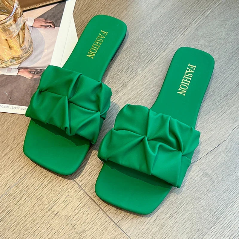 Korean Pleated Flat Slippers & Sandals
