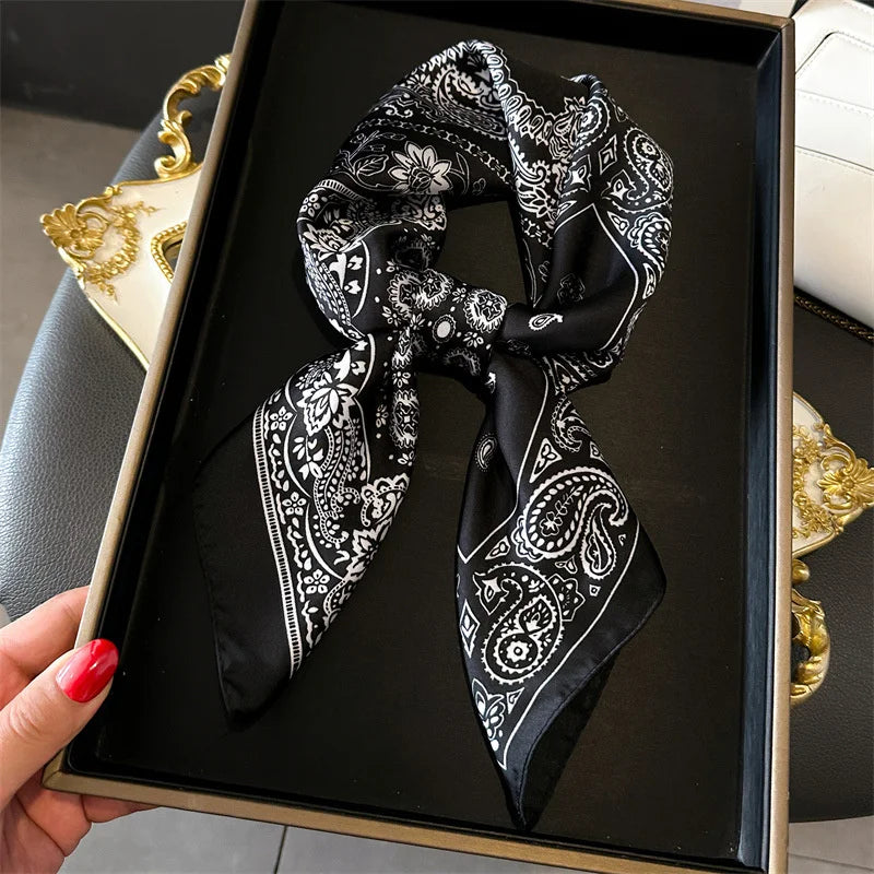 Silky Square Scarf & Head Wrap with Floral Print