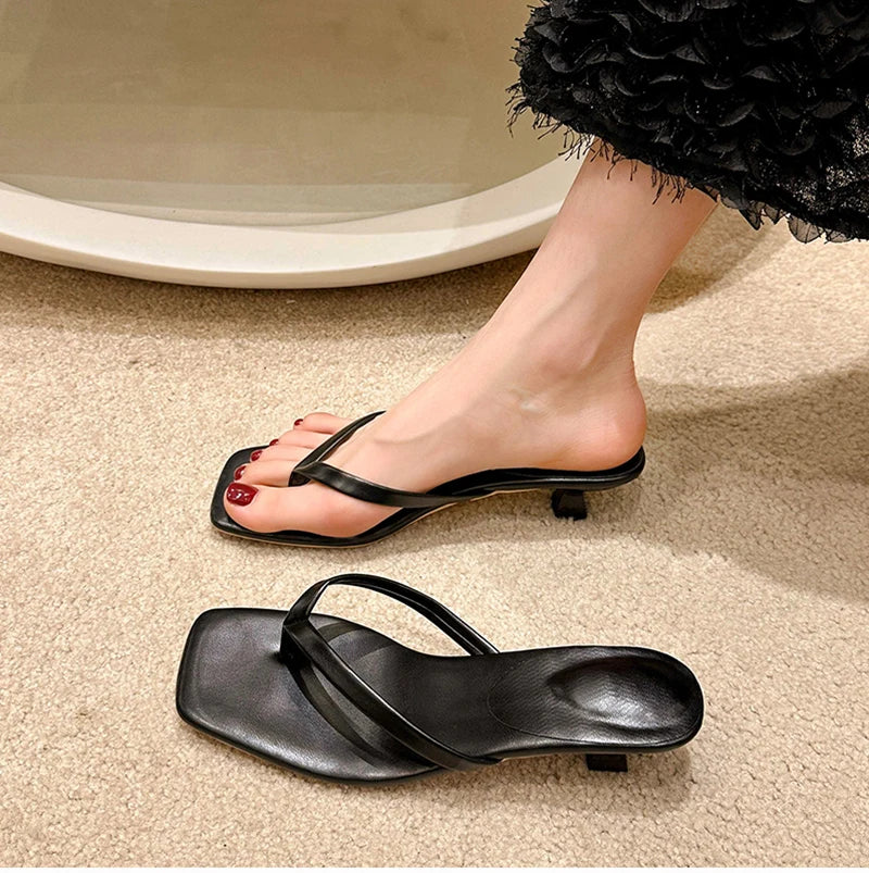 Clip-Toe Sandals with Low Heel