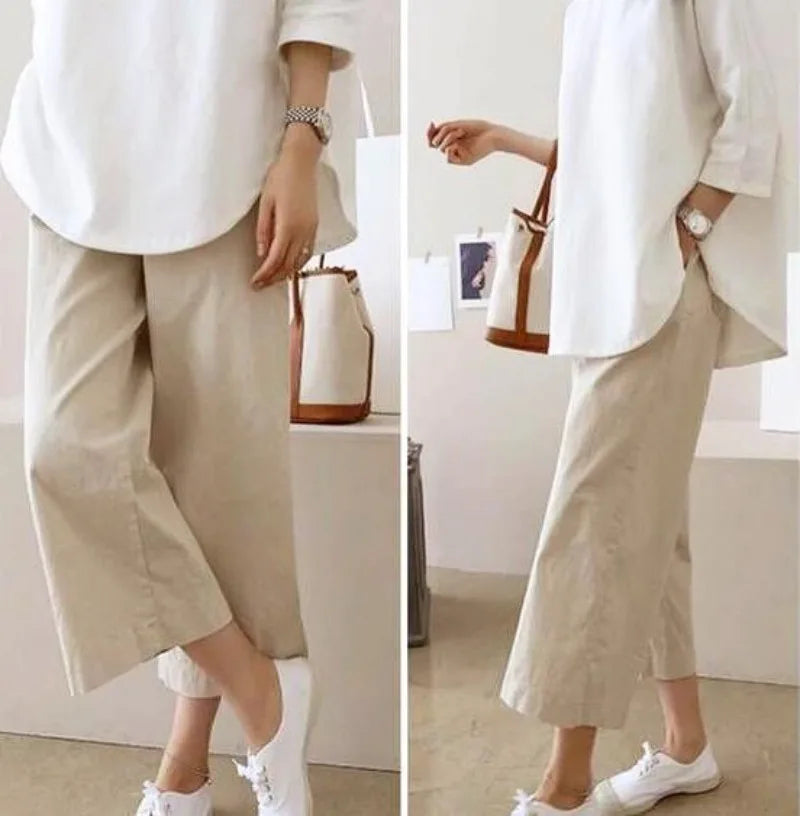 Cotton Linen Pants with Wide-Leg