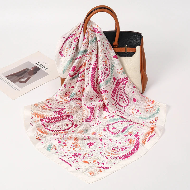 Silky Square Scarf & Head Wrap with Floral Print