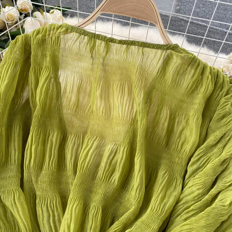 Sheer Y2K Chiffon Cropped Blouse with Long Sleeves