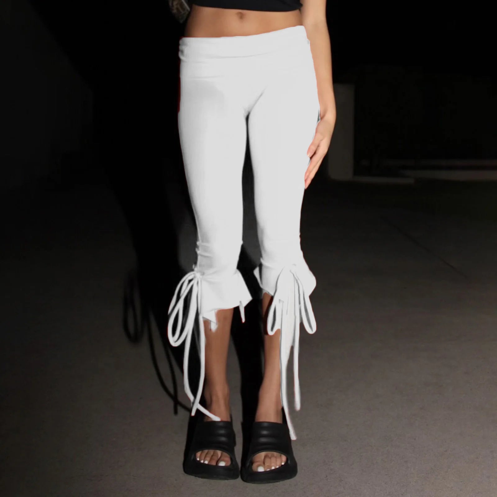 Solid Capri Pants with Elastic Waist & Tie-Up
