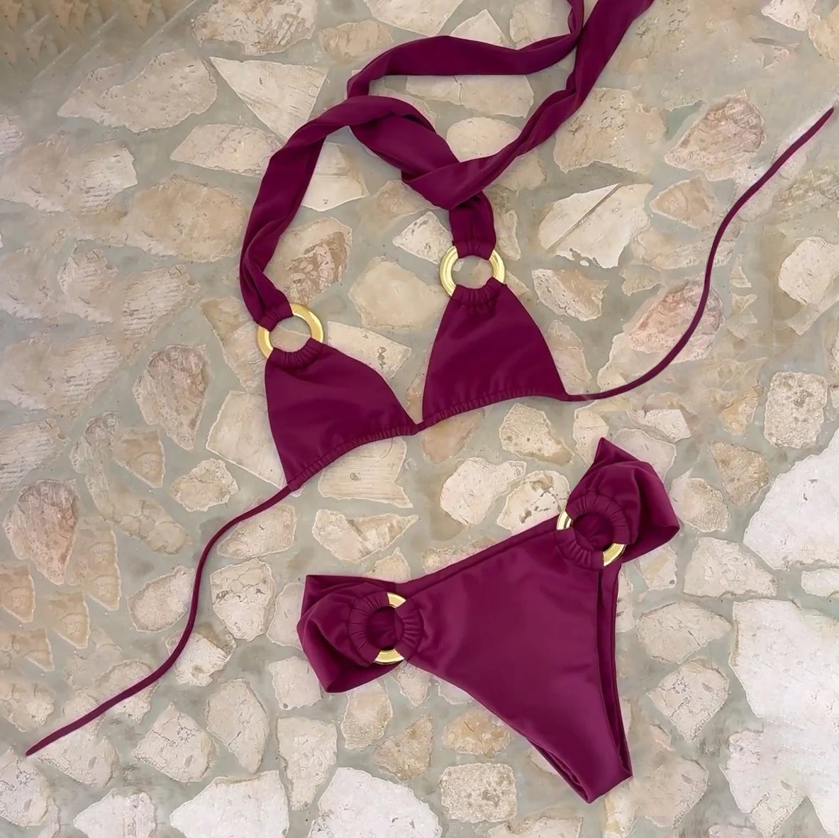 Women’s Bandeau Bikini – Shiny Halter Swimwear