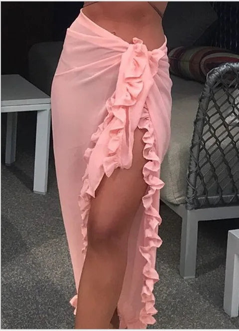 Women’s Ruffle Sarong – Long Beach Cover-Up Skirt