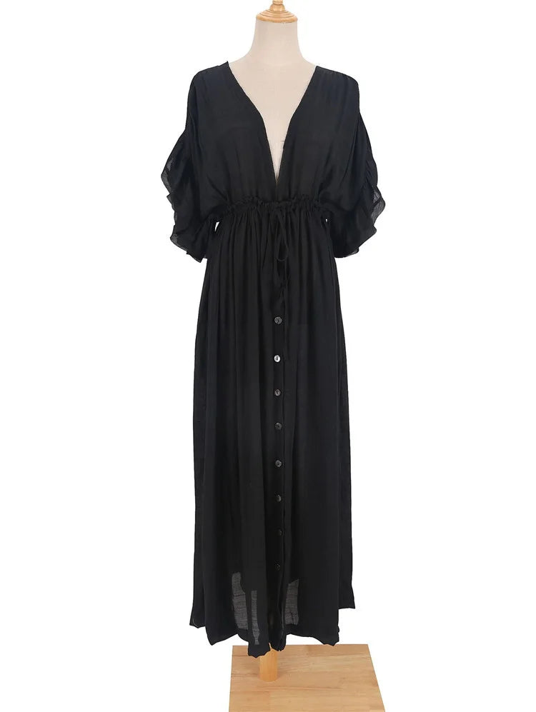 Long V-Neck Kimono Cover-Up