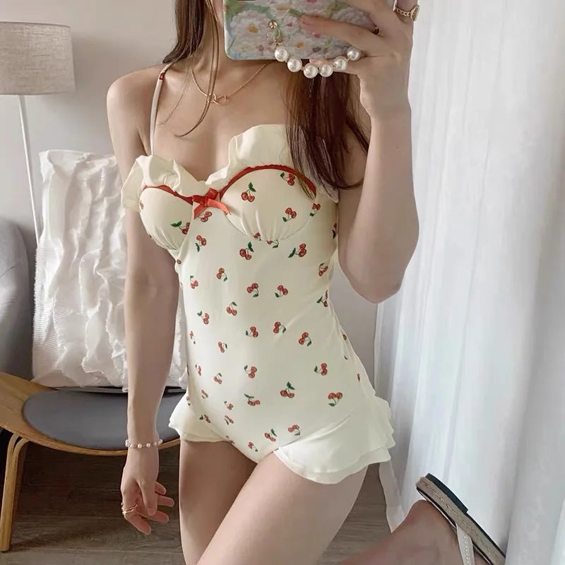 Cherry Print Vintage One-Piece Swimsuit