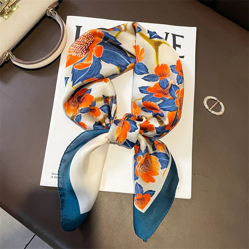 Silky Square Scarf & Head Wrap with Cat Motif