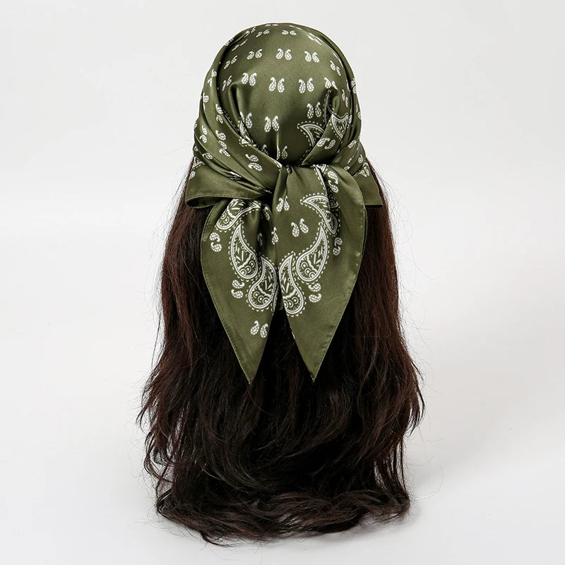 Silky Square Scarf & Head Wrap with Floral Print