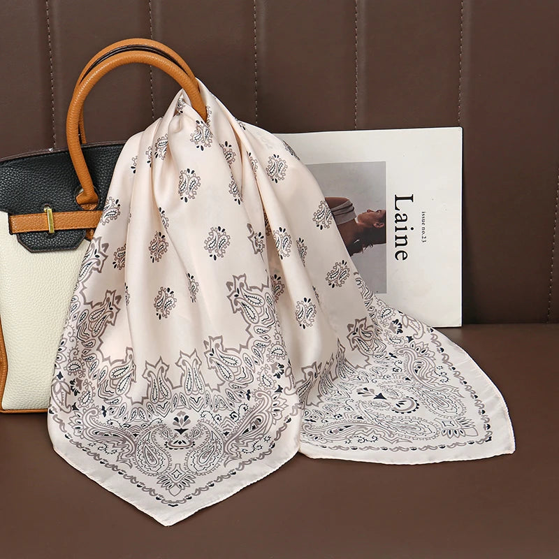 Silky Square Scarf & Head Wrap with Floral Print