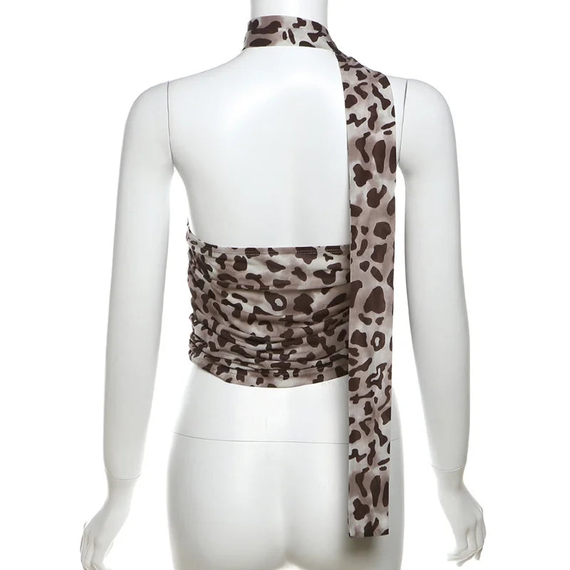 Leopard Tulle Off-Shoulder Blouse for Women