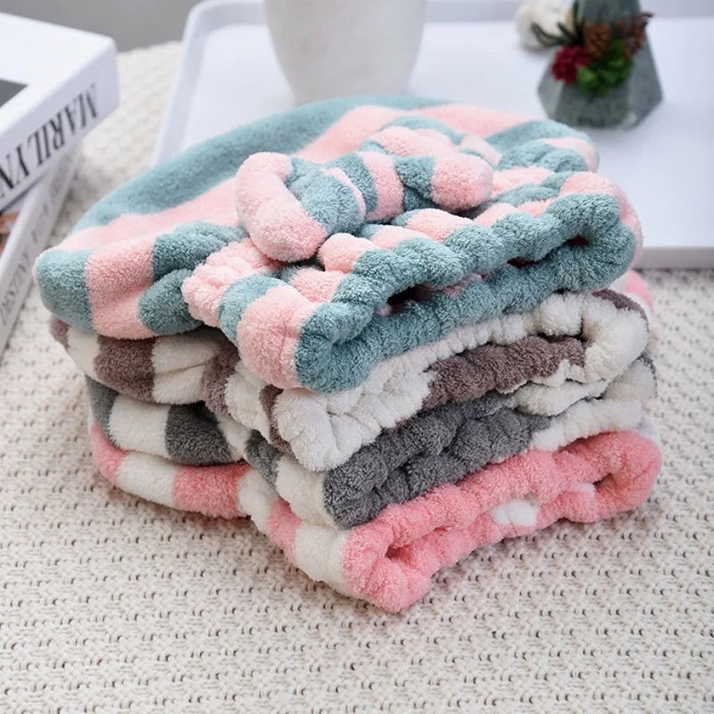 Striped Quick-Dry Hair Towel Cap