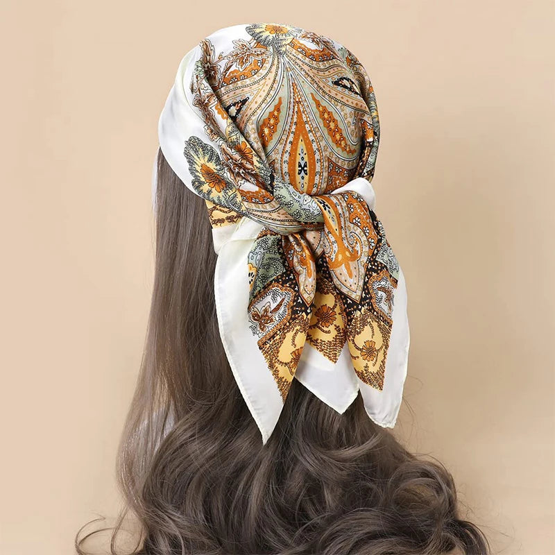 Silky Square Scarf & Head Wrap with Floral Print