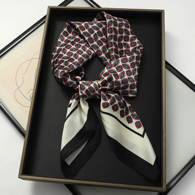 Silky Square Scarf & Head Wrap with Cat Motif