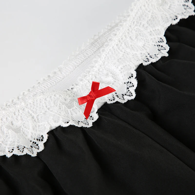 CIBBAR Y2K Contrast Lace Baggy Pants with Wide-Leg