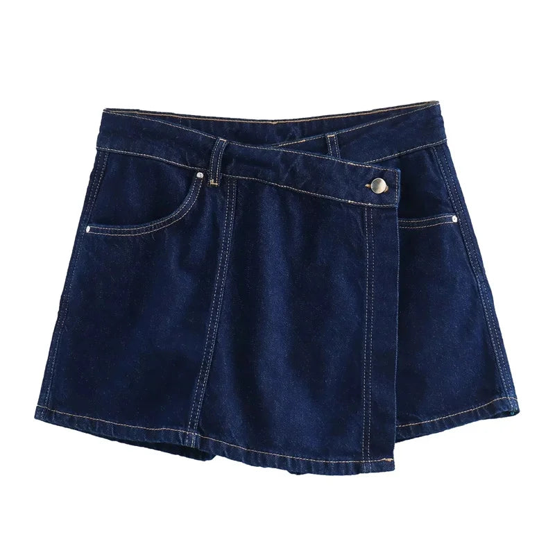 TRAF Cropped Y2K Blue Denim Shirt & Skirt Singles