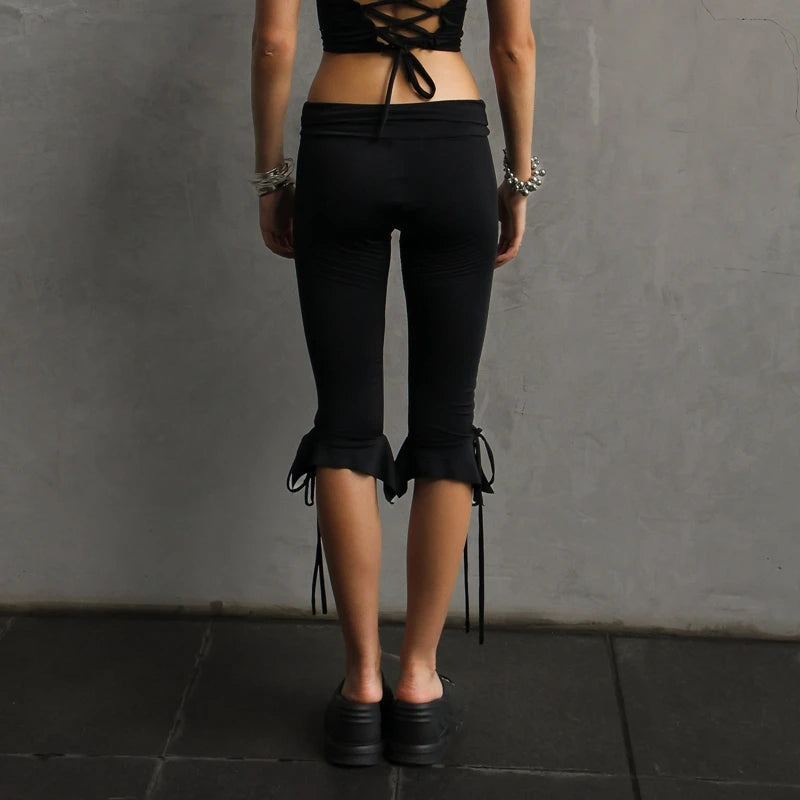 Solid Capri Pants with Elastic Waist & Tie-Up