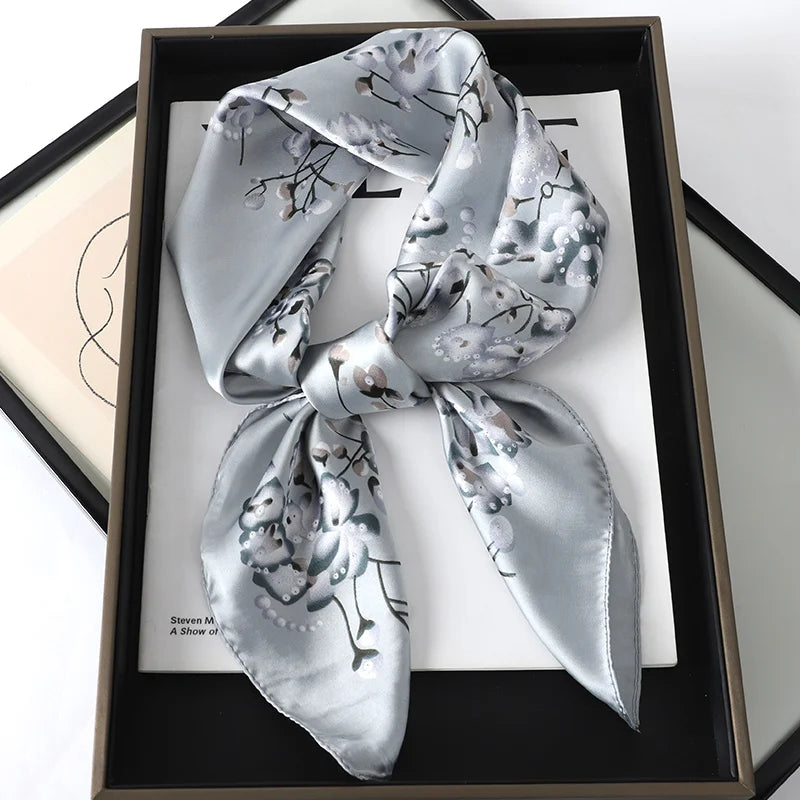 Silky Square Scarf & Head Wrap with Cat Motif