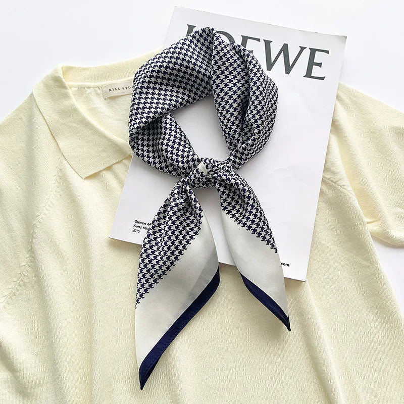 Silky Square Scarf & Head Wrap with Cat Motif