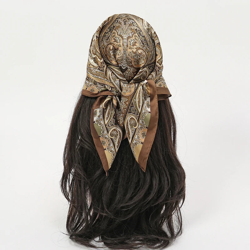 Silky Square Scarf & Head Wrap with Floral Print