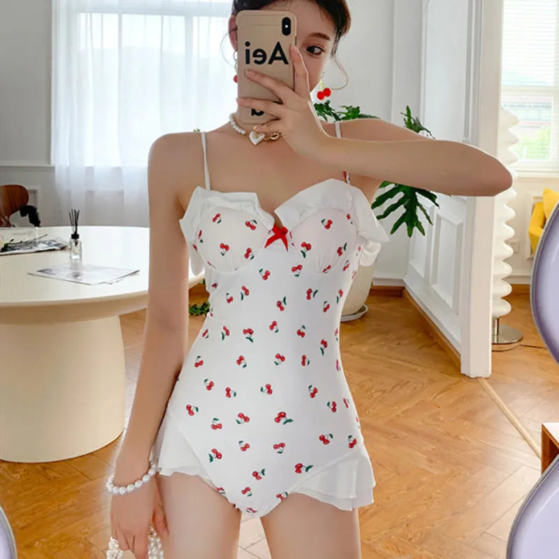 Cherry Print Vintage One-Piece Swimsuit
