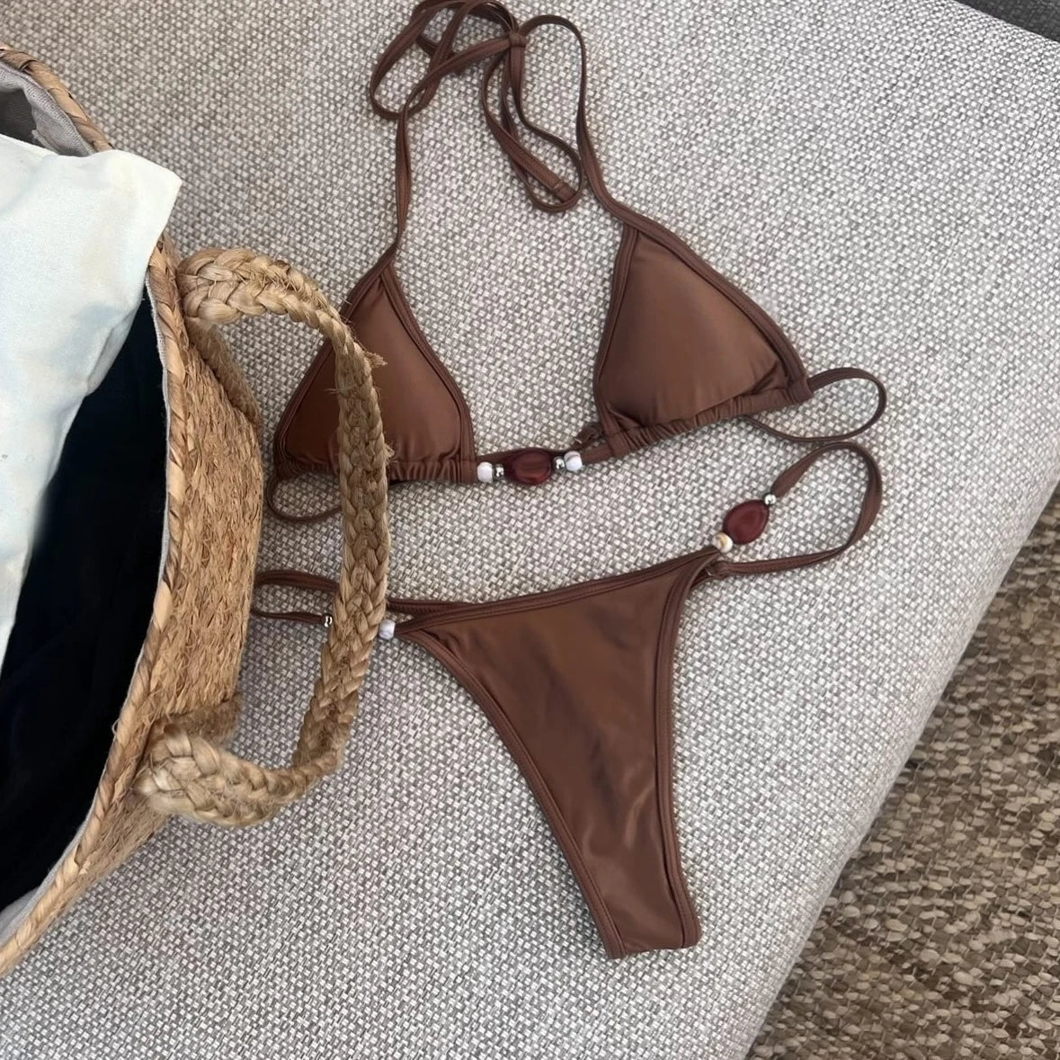 Women’s Bandeau Bikini – Shiny Halter Swimwear