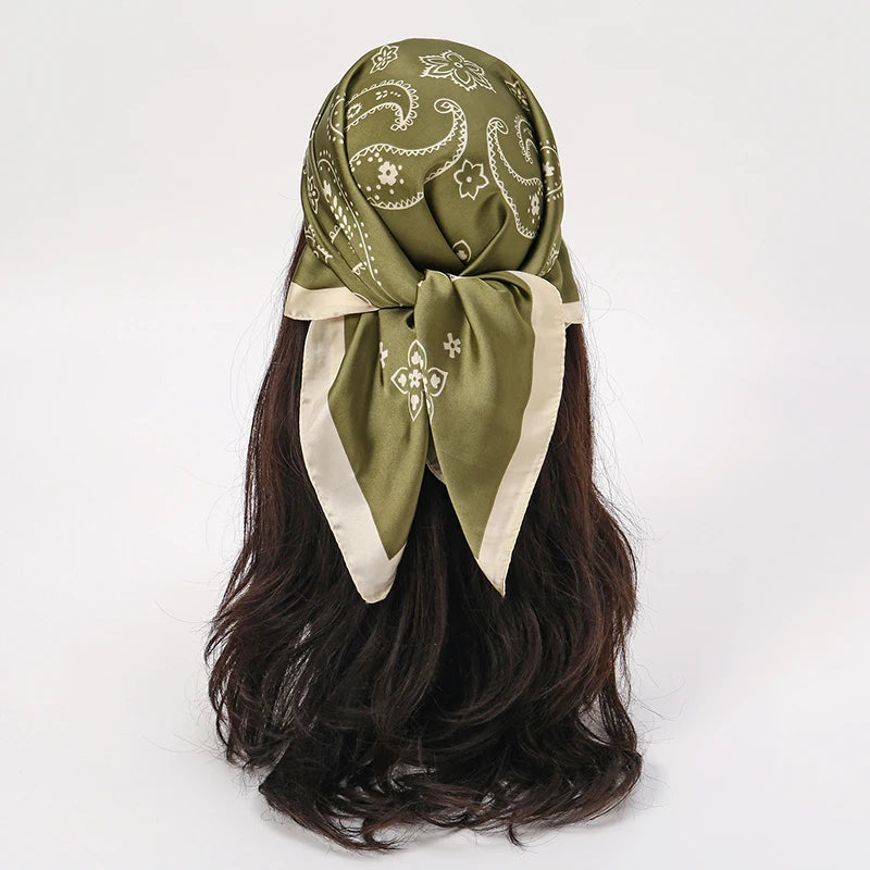 Silky Square Scarf & Head Wrap with Floral Print