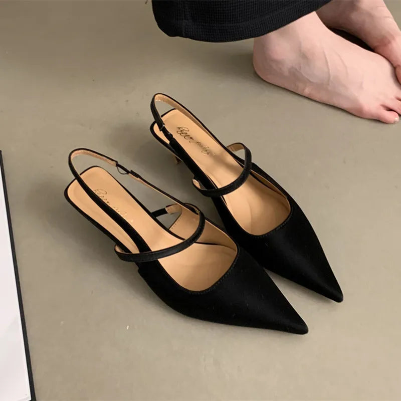 Bailamos Pointed-Toe Slingback Mules with Low Heel