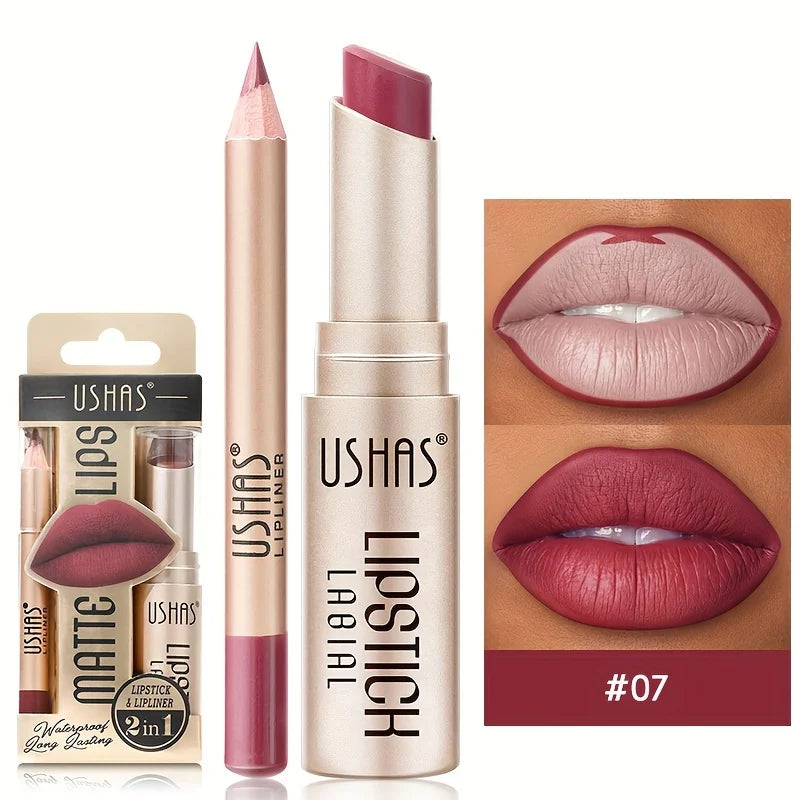 USHAS Matte Lipstick & Lip Liner Set