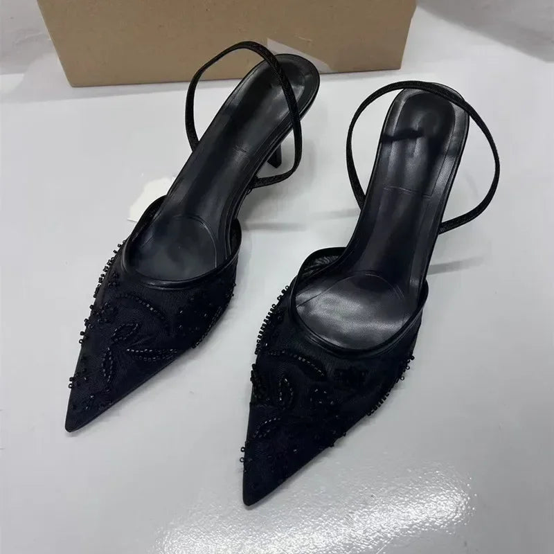 Pointed-Toe Stiletto Mules with Breathable Mesh