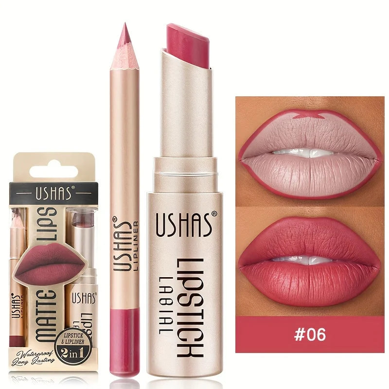 USHAS Matte Lipstick & Lip Liner Set