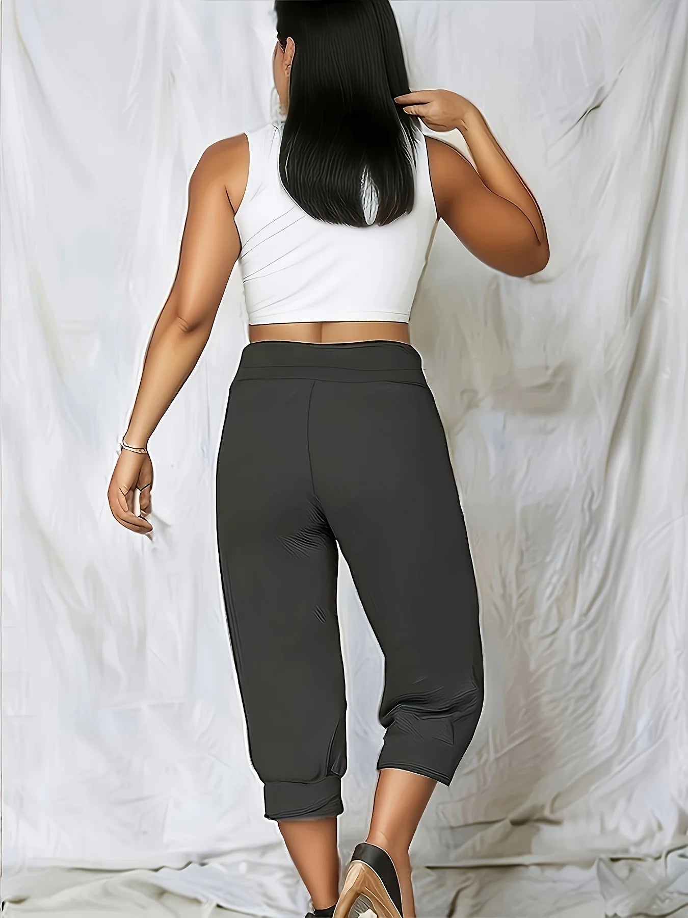 Calf-Length Jogger Pants with Butterfly Print