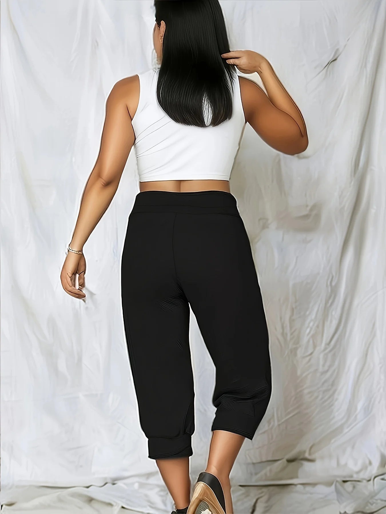 Calf-Length Jogger Pants with Butterfly Print