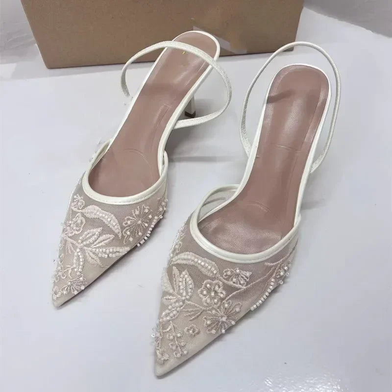 Pointed-Toe Stiletto Mules with Breathable Mesh