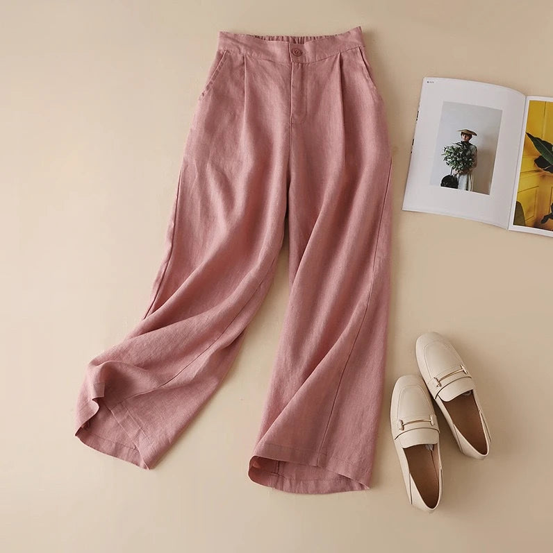 Cotton Linen Pants with Wide-Leg