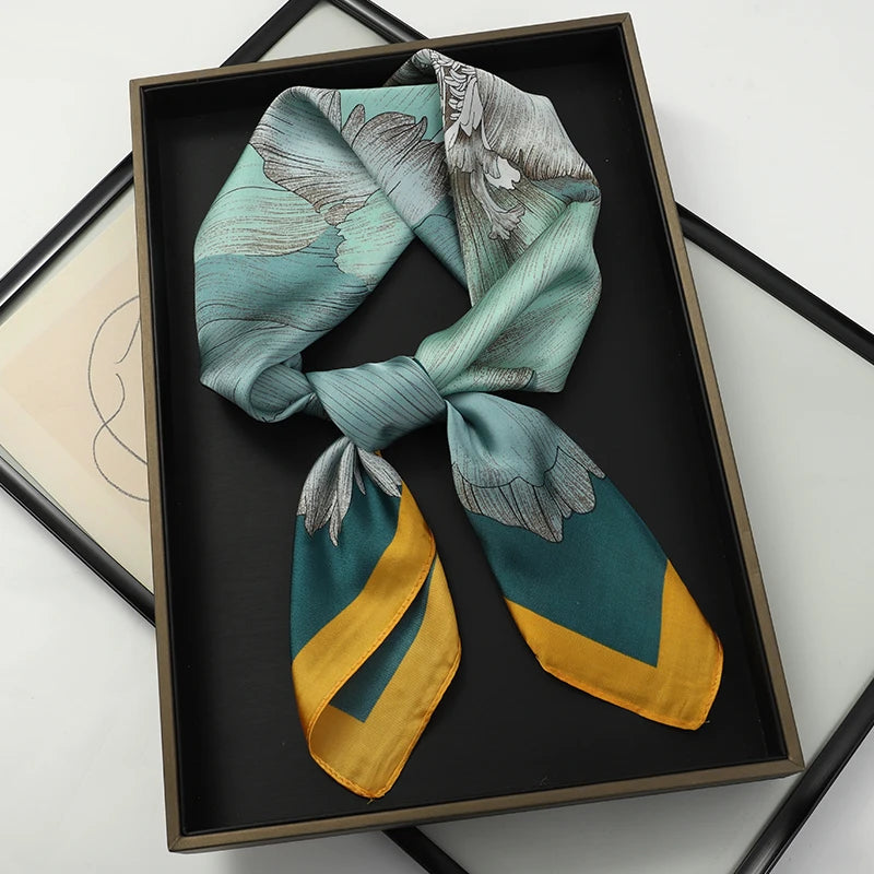 Silky Square Scarf & Head Wrap with Cat Motif