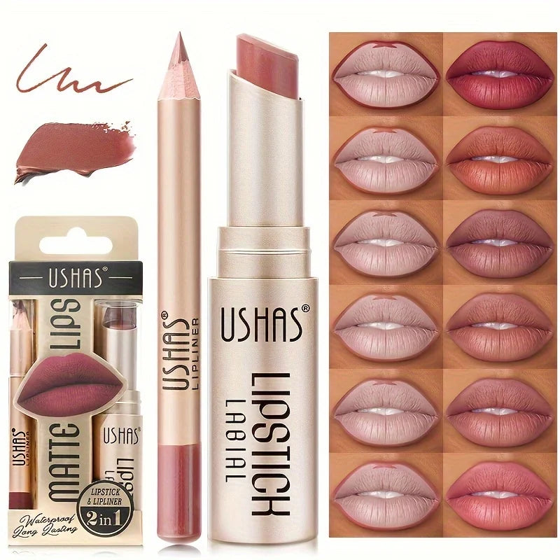 USHAS Matte Lipstick & Lip Liner Set