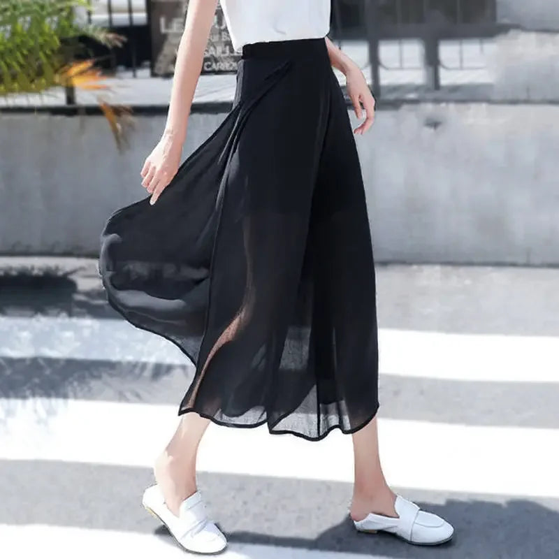 Side-Split Chiffon Skirt with Built-In Shorts