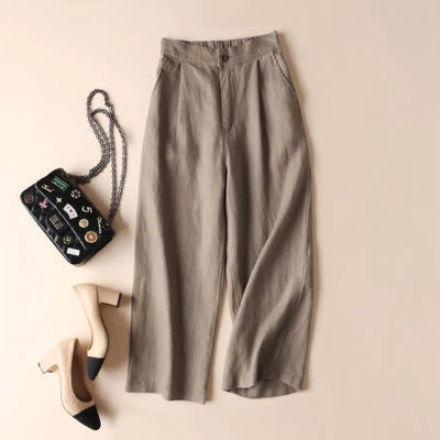 Cotton Linen Pants with Wide-Leg