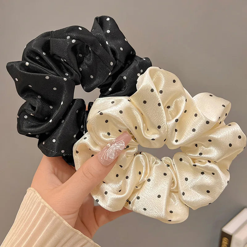 Black & White Satin Scrunchies with Polka Dots