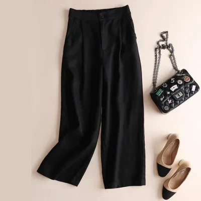Cotton Linen Pants with Wide-Leg