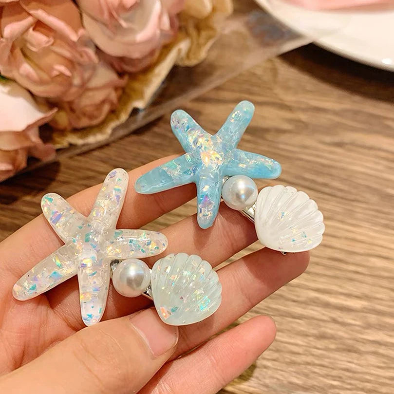AWAYTR Elegant Starfish & Shell Hair Clips for Summer