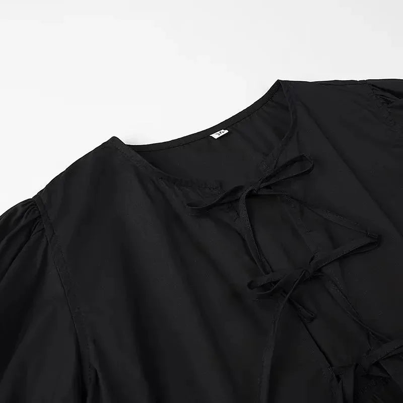 TRAF Ruffle Ruched Crop Blouse with Puffed Sleeves