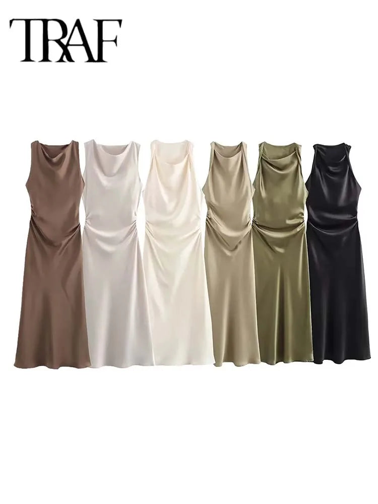TRAF Satin Slip Midi Dress for Summer