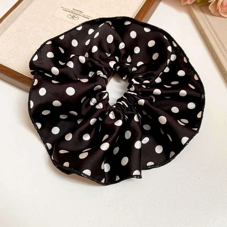 Black & White Satin Scrunchies with Polka Dots