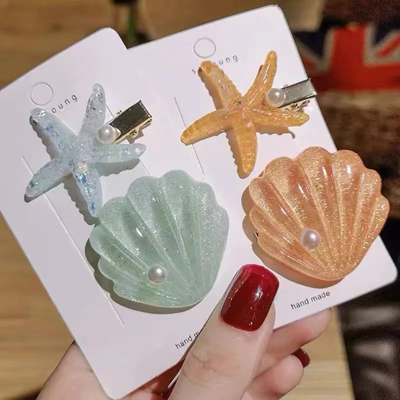 AWAYTR Elegant Starfish & Shell Hair Clips for Summer