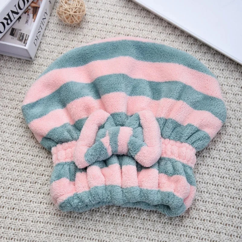 Striped Quick-Dry Hair Towel Cap