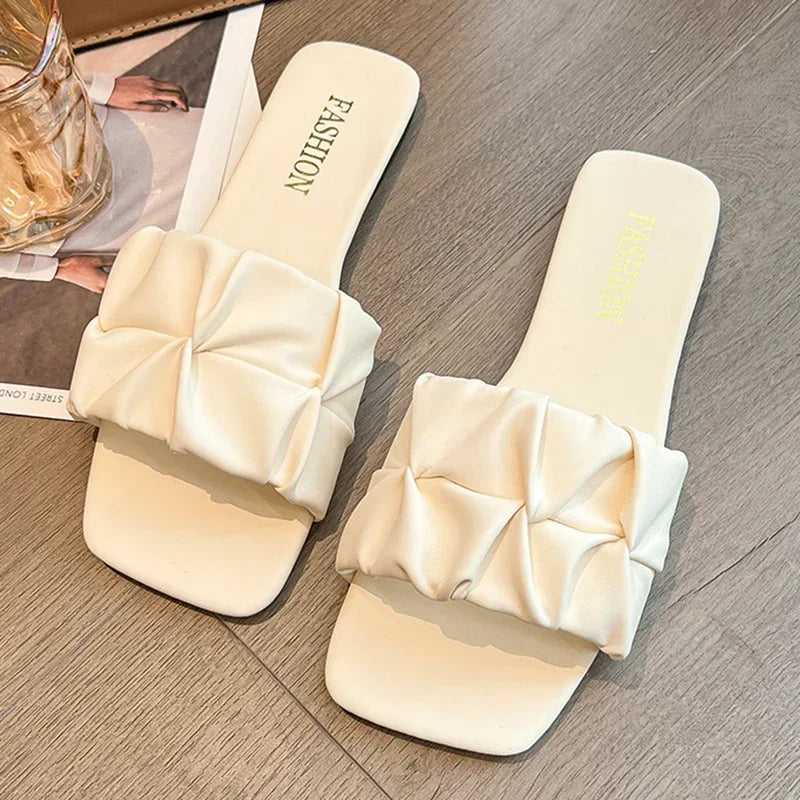 Korean Pleated Flat Slippers & Sandals